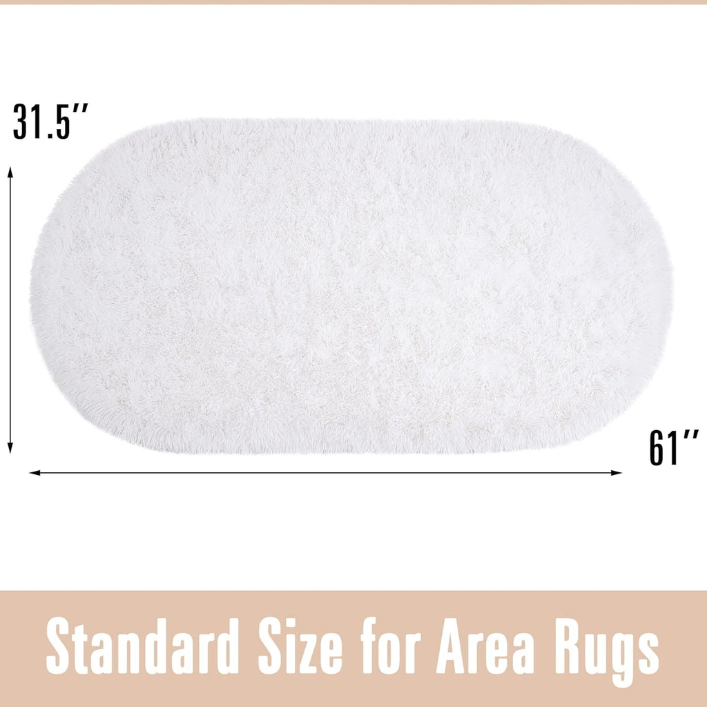 Oval Fluffy Rug White Plain 3x6