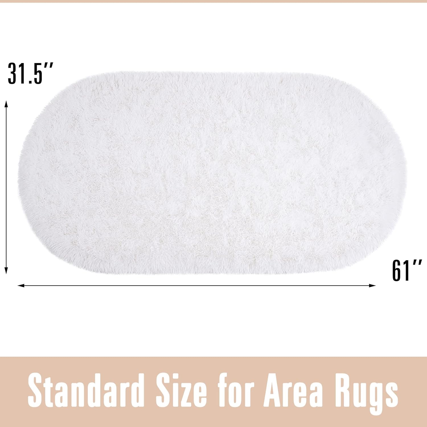 Oval Fluffy Rug White Plain 3x6
