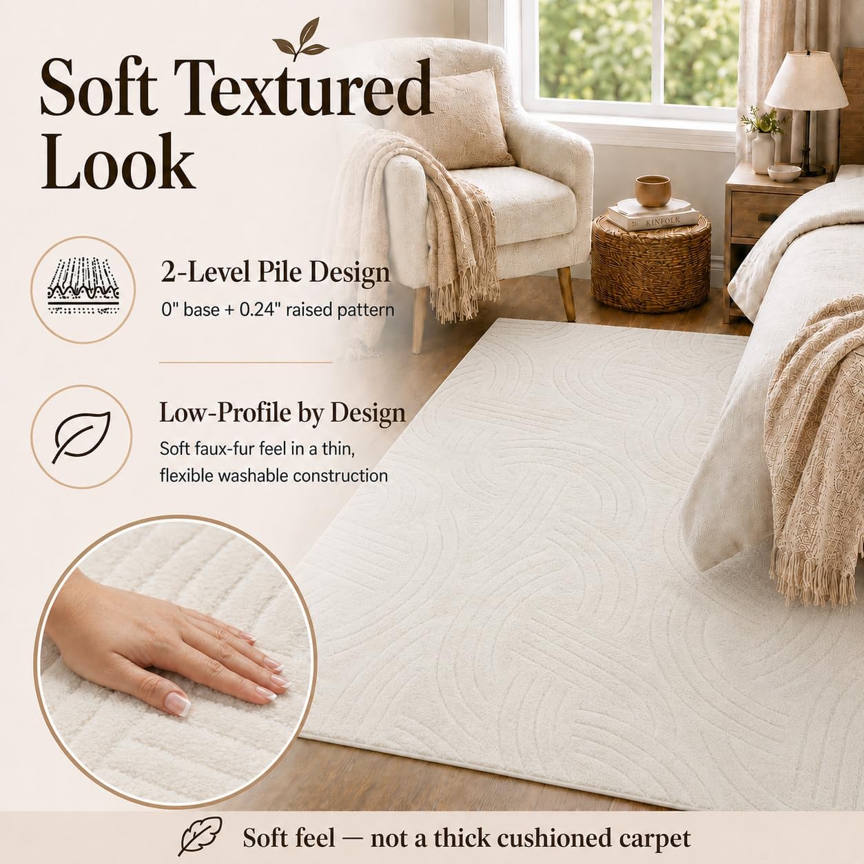 Crescent Cream Washable Rug - Rugsco.ca
