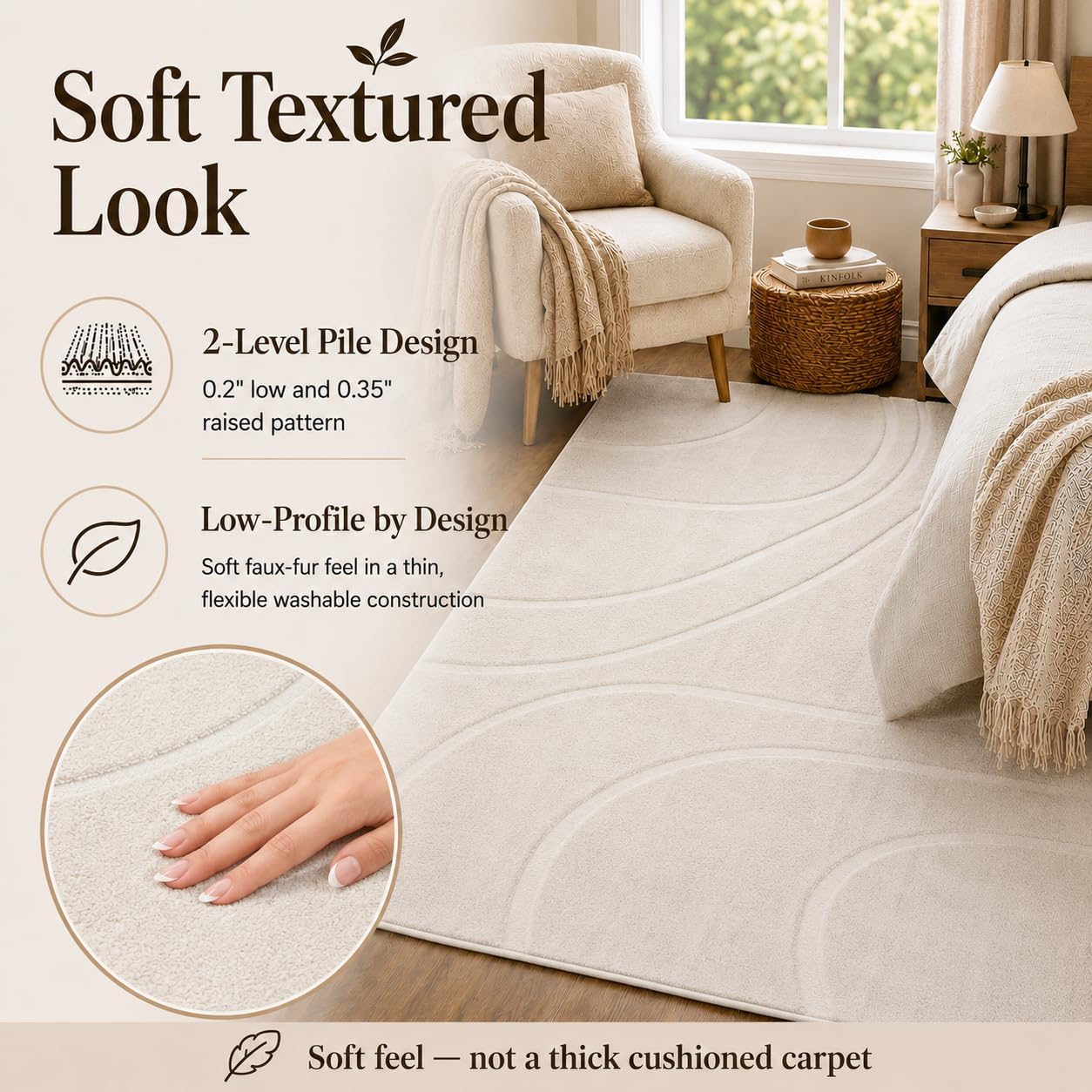 Pearl Hills Cream Washable Rug - Rugsco.ca