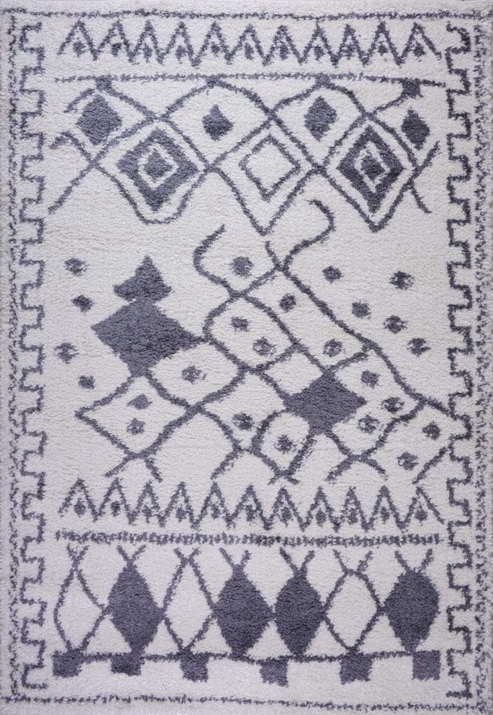 Shag Rug Boho 5x7 Traditional White and Grey Area Carpet