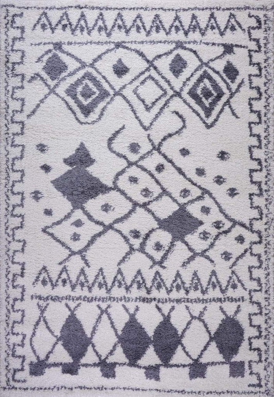 Shag Rug Boho 5x7 Traditional White and Grey Area Carpet