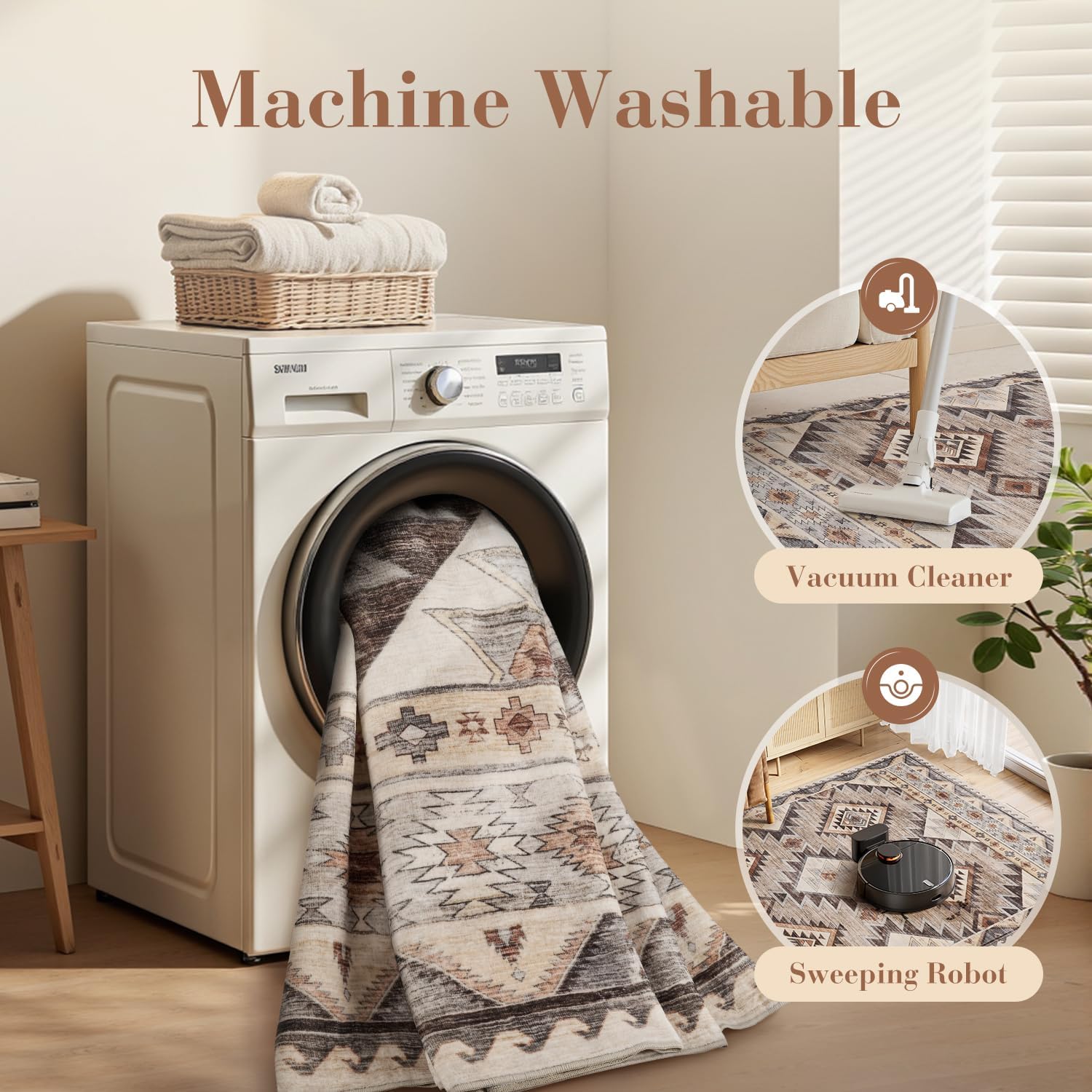 Brown Moroccan Boho Washable Rug - Rugsco.ca