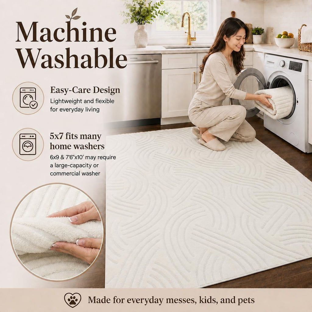 Velvet Crescent Cream Washable Rug - Rugsco.ca