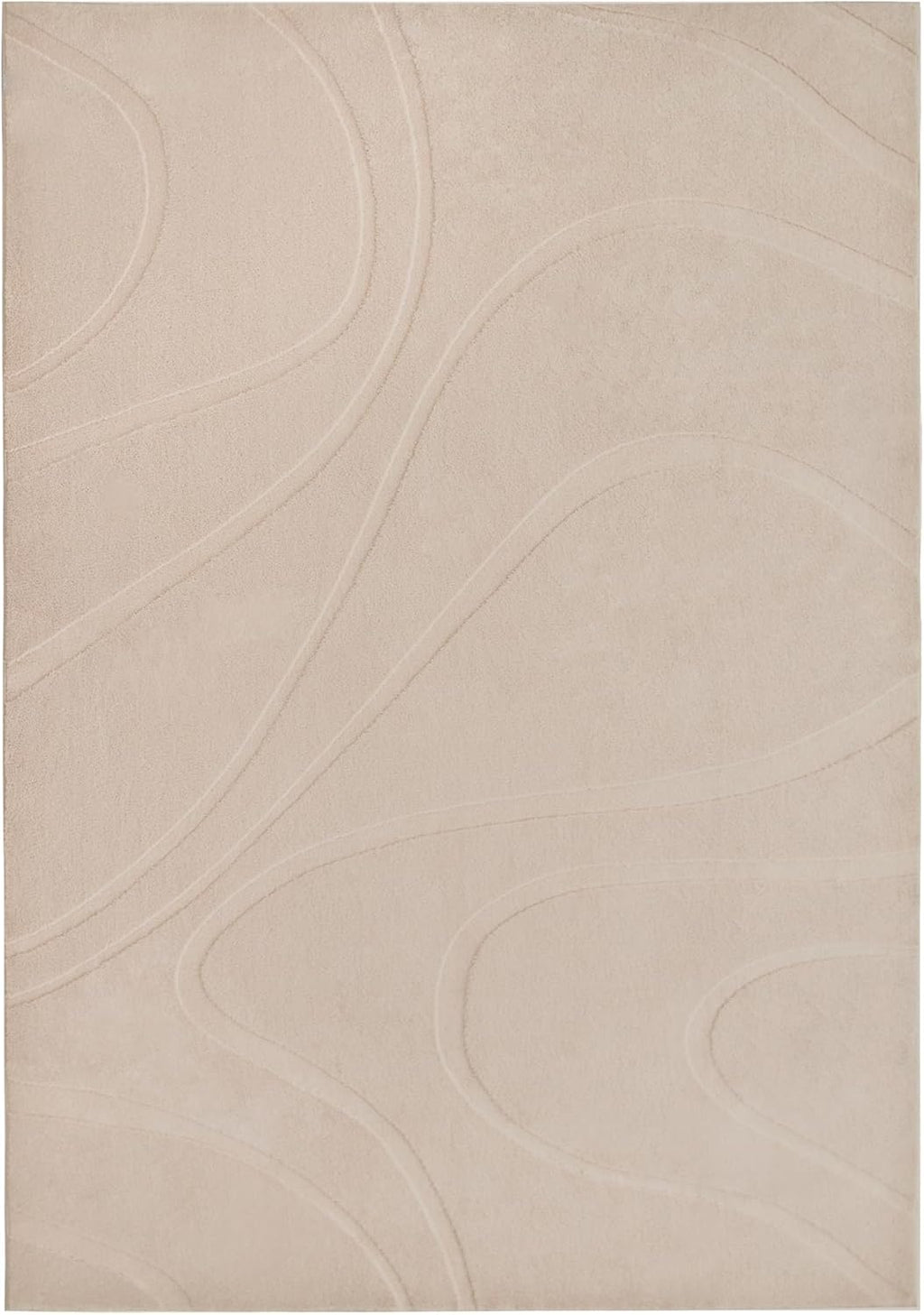 High Low Faux Fur Shag Rug Beige Boho Wavy Pattern Living Room & Bedroom Rug - 