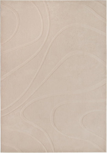 High Low Faux Fur Shag Rug Beige Boho Wavy Pattern Living Room & Bedroom Rug - 