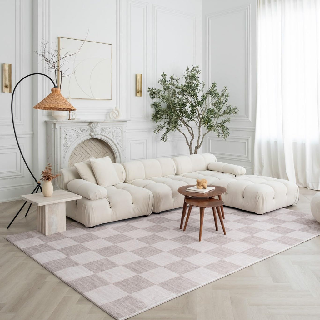 Modern Beige Brown Rug Boho Modern  Living Room Kitchen and Bedroom