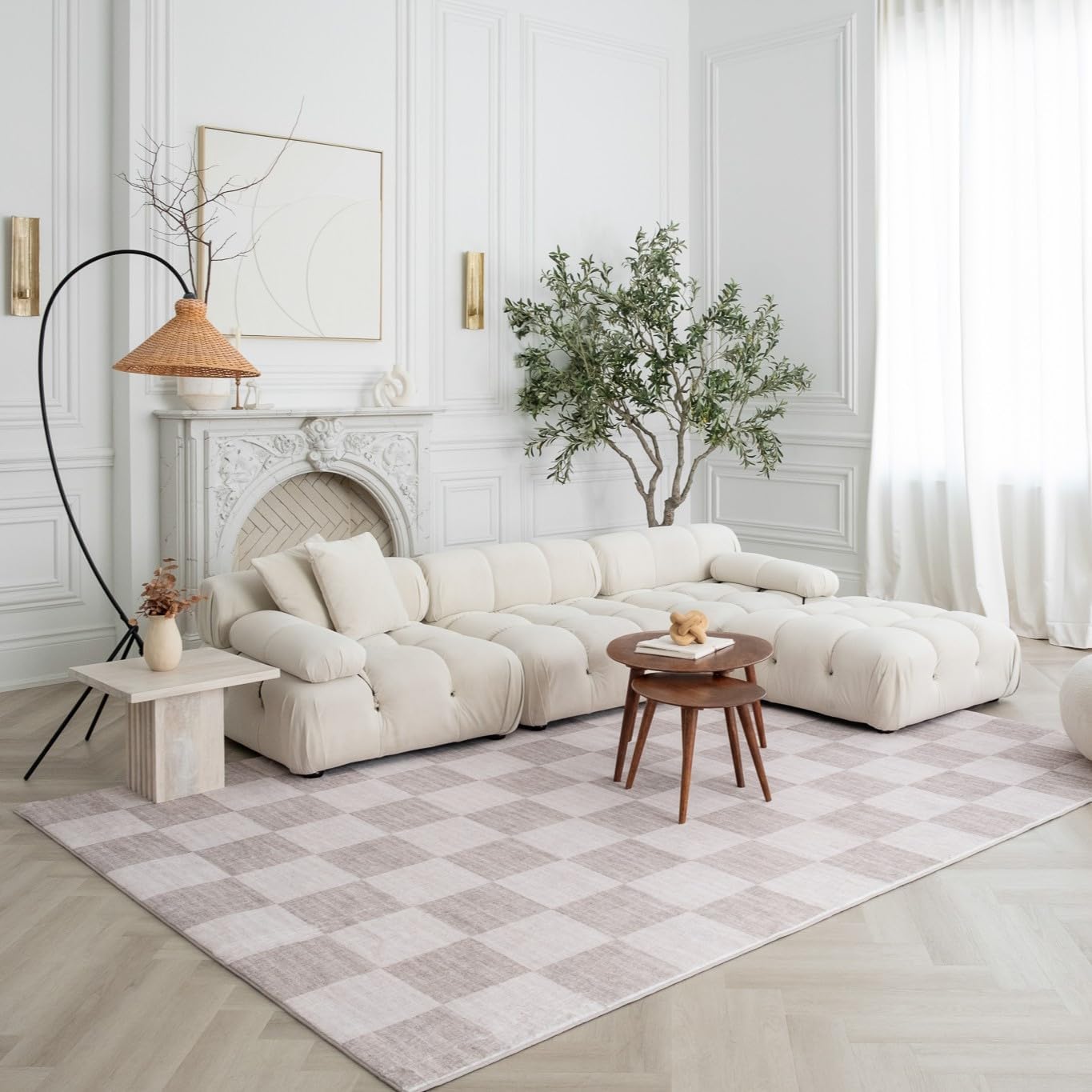 Modern Beige Brown Rug Boho Modern  Living Room Kitchen and Bedroom