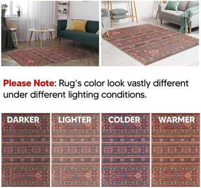 Turkish Rug Ethnic Patterned Red Boho Living Room  Kitchen and Bedroom