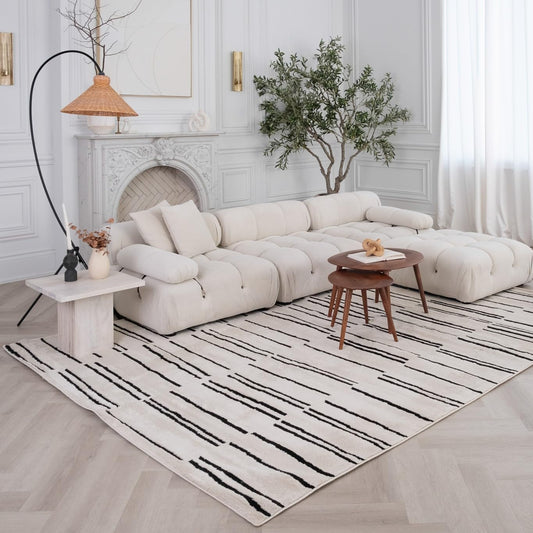 North Collection Boho Rug 4x6 High Quality  Rectilinear White and Black Area Rug