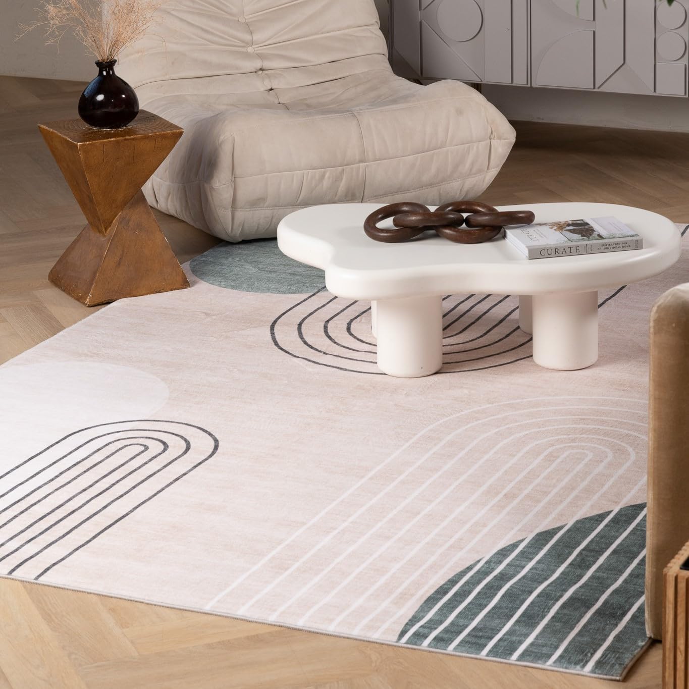 Modern Beige Rug Boho Modern  Living Room Kitchen and Bedroom