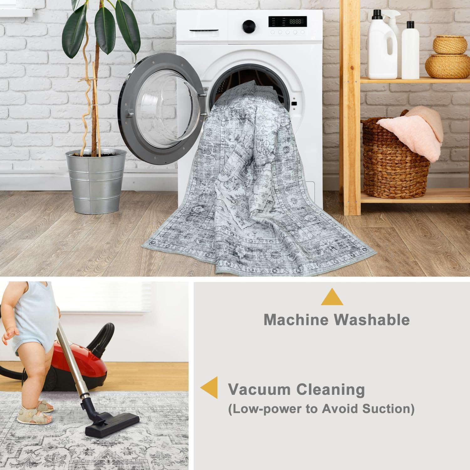 Modern Washable Rug Boho Non-Slip Grey Multicolor Area Rug