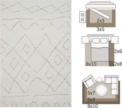 Boho Beige Non Slip Modern  Living Room Kitchen and Bedroom