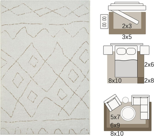 Boho Beige Non Slip Modern  Living Room Kitchen and Bedroom