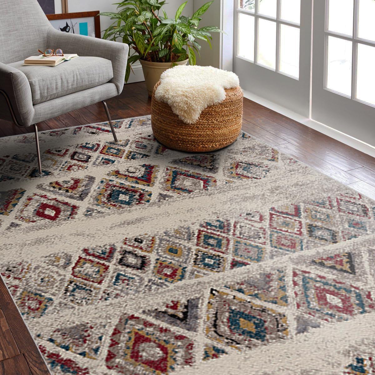 Modern Abstract Rug 4x6 Beige Cream Boho Modern  Living Room Kitchen and Bedroom Area Rug