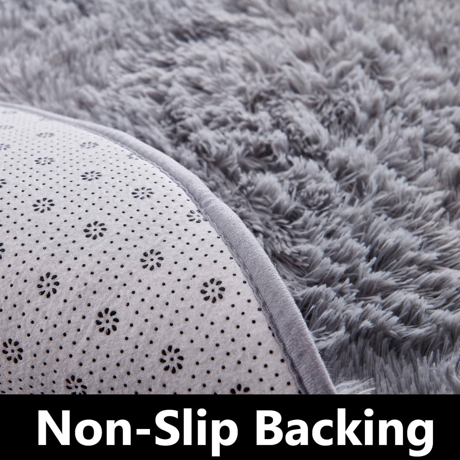 Round Fluffy Rug Grey Plain 