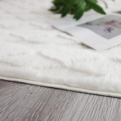 Faux Rabbit Fur Shag Rug 5x7 Creamy White Boho Diamond Patterned Rug