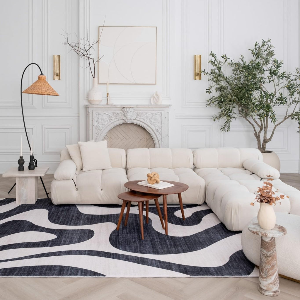 Modern Black and white area Rug Boho Modern  Living Room Kitchen and Bedroom