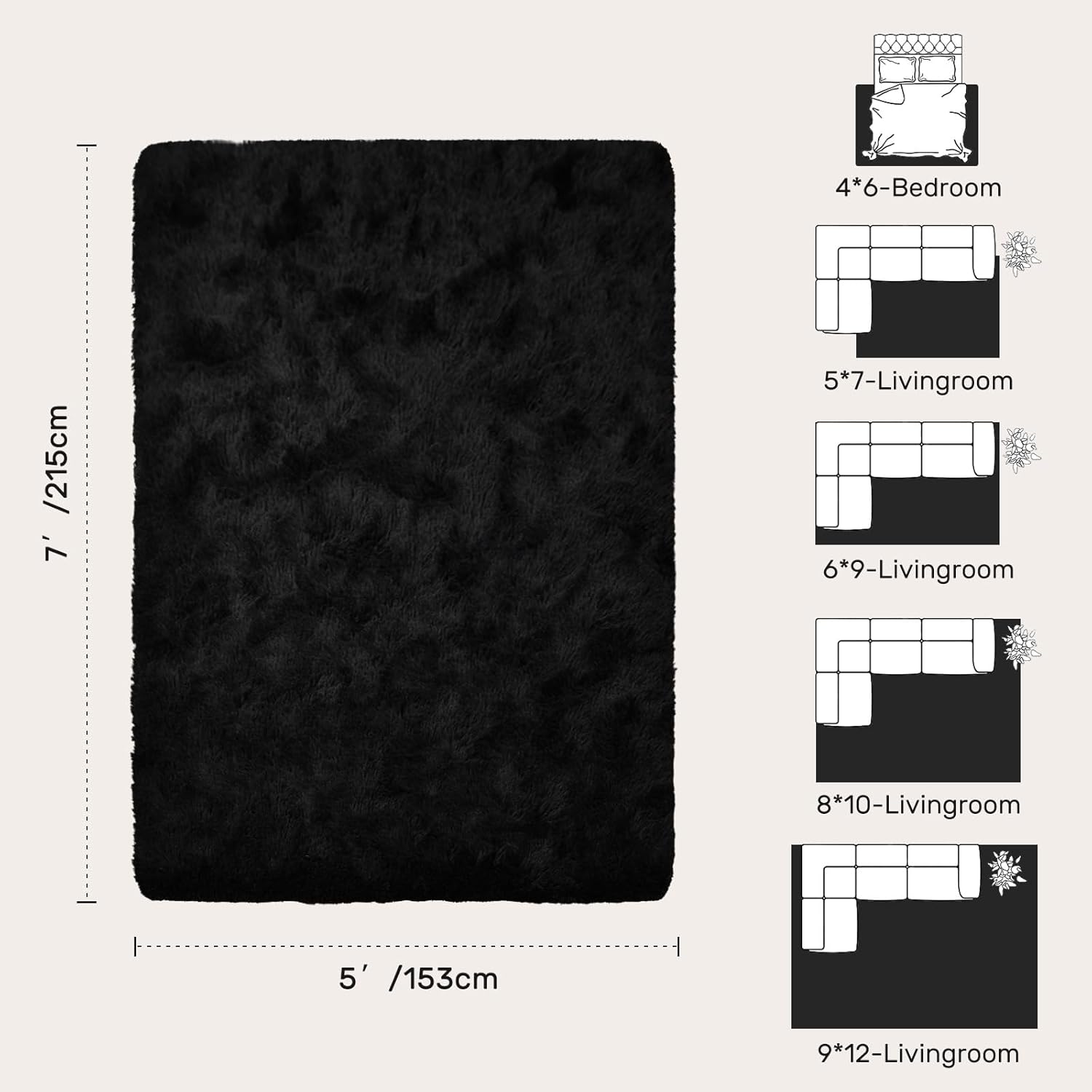 Rugsco Shag Rug Selection, Fluffy, Cozy & Machine Washable - rgc003