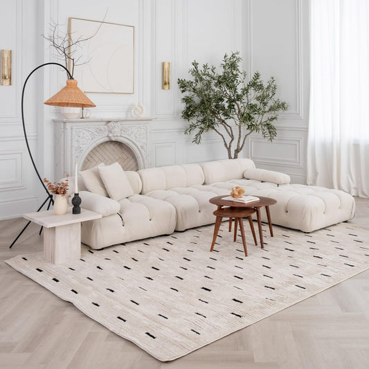Boho Rug 4x6 High Quality Dashes White and Black Area Rug