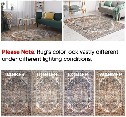 Turkish Rug Ethnic Patterned Grey Copper Boho Living Room  Kitchen and Bedroom