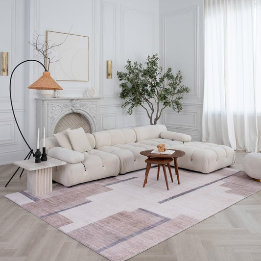 Modern Beige Cream Rug Boho Modern Living Room Kitchen and Bedroom