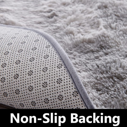 Round Fluffy Rug Cloud Grey Plain 