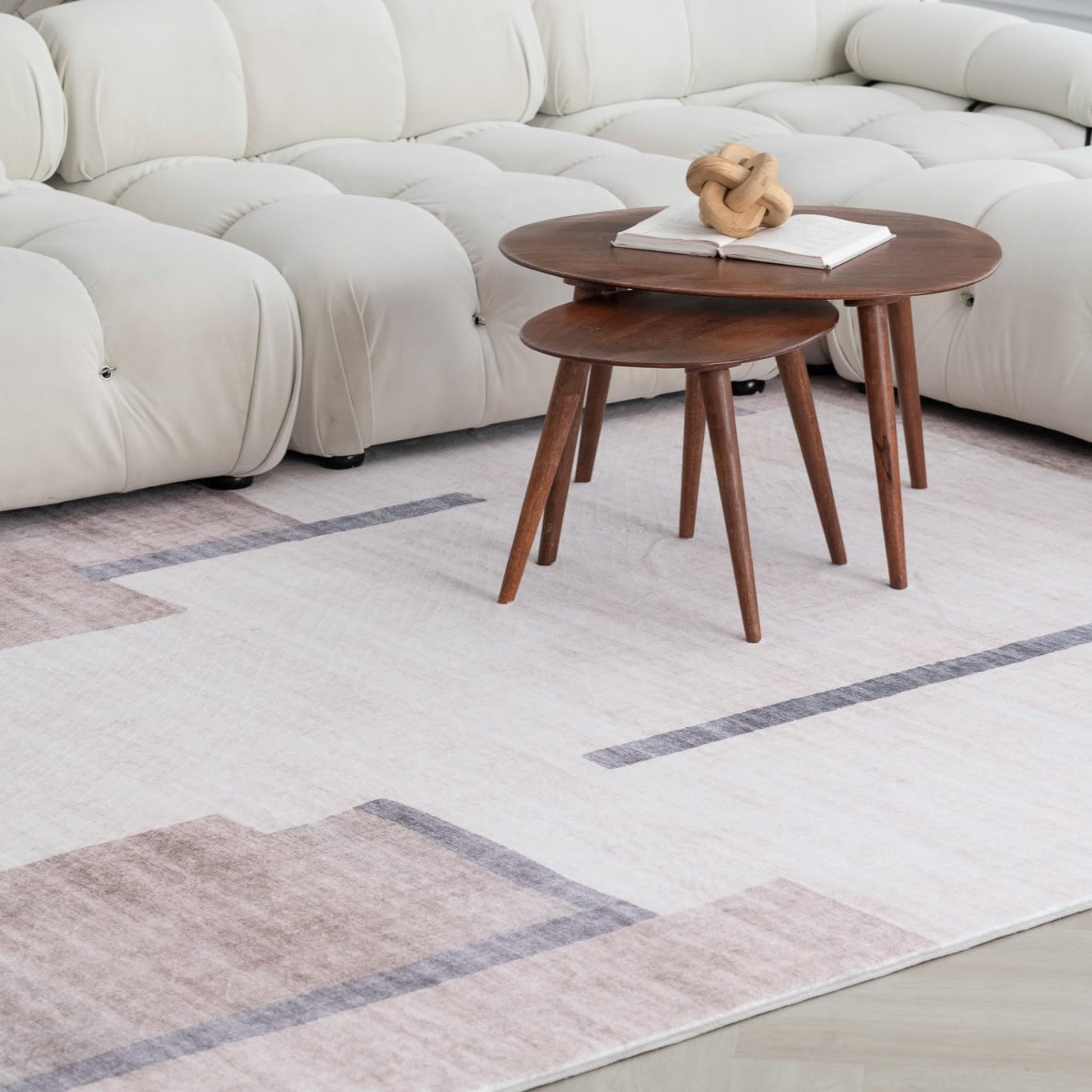 Modern Beige Cream Rug Boho Modern  Living Room Kitchen and Bedroom