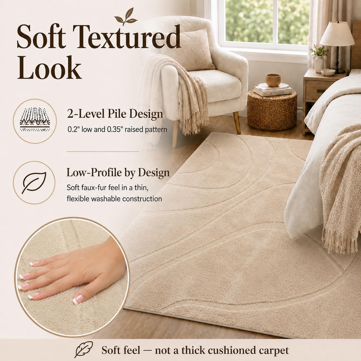 Pearl Beige Washable Rug - Rugsco.ca