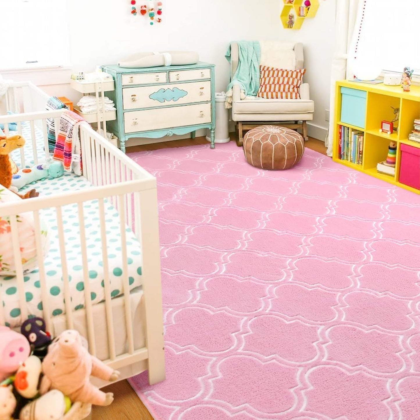 Pink And White Area Rug