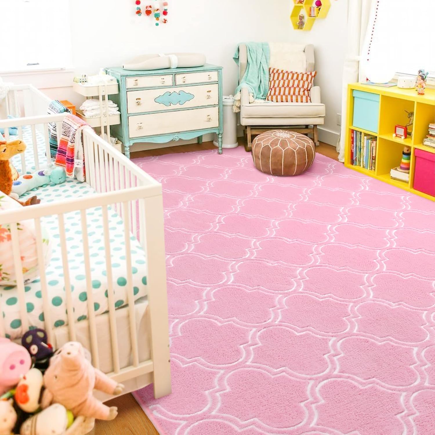 Pink And White Area Rug