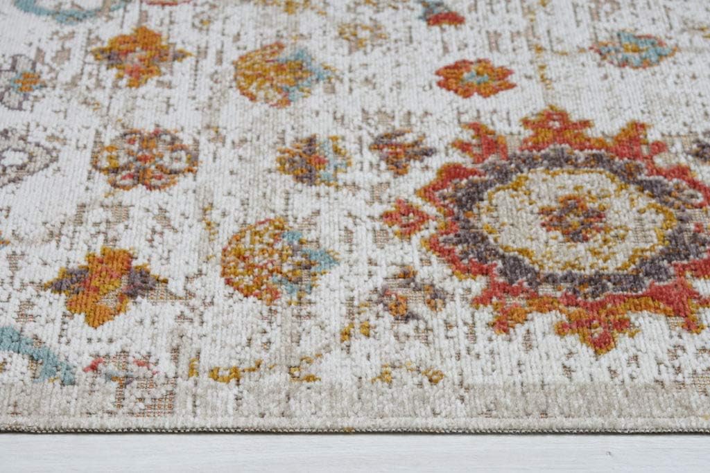 Boho Rug Floral Traditional Beige Cream  Area Rug 
