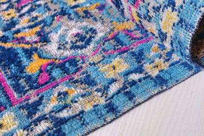 Persian Rug Traditional Blue Pink Multicolor Area Rug  