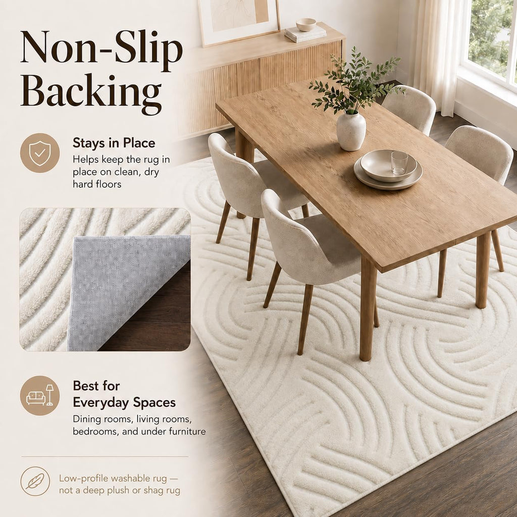 Velvet Crescent Cream Washable Rug - Rugsco.ca