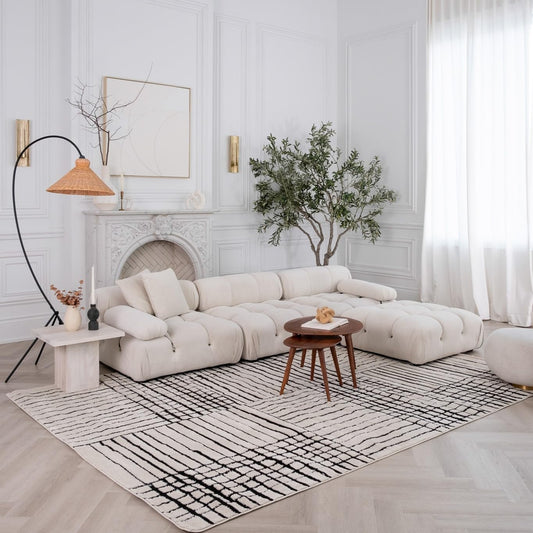Boho Rug 4x6 High Quality Geometric White and Black Area Rug