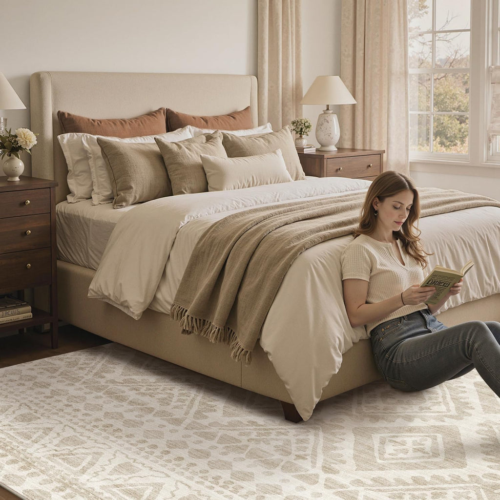 Beige Moroccan Boho Washable Rug - Rugsco.ca