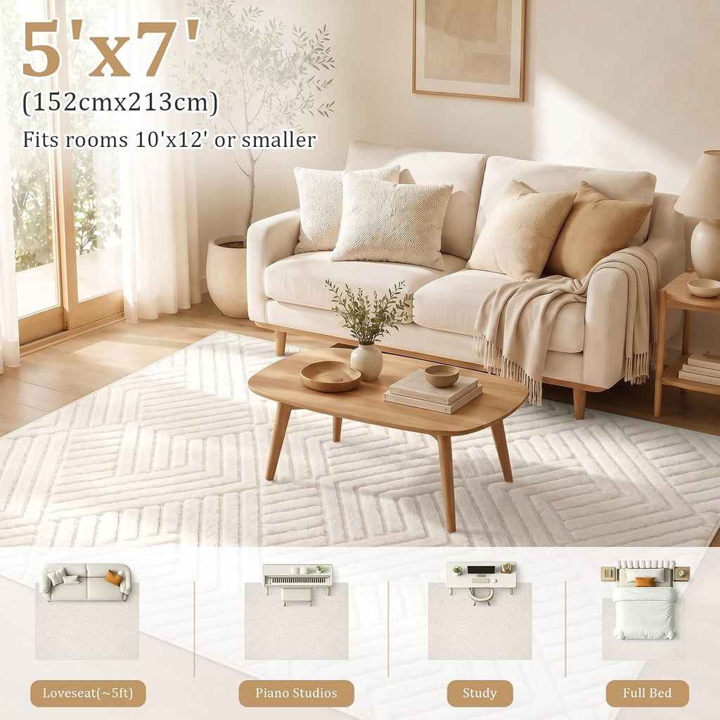 Beige Stripe Washable Rug - Rugsco.ca