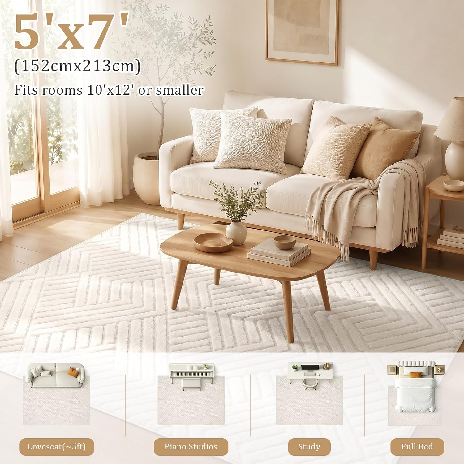 Beige Stripe Washable Rug - Rugsco.ca