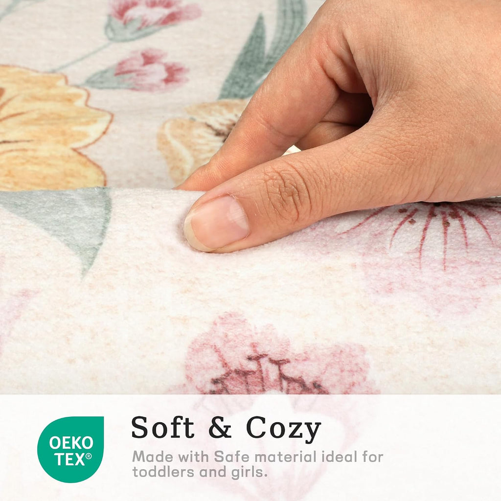 Green Scalloped Floral Washable Rug - Rugsco.ca