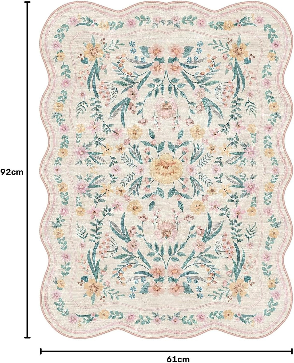 Pink Scalloped Floral Washable Rug - Rugsco.ca