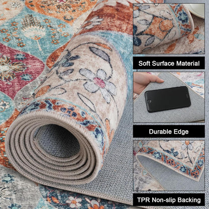 Turkish Blue Rug Non Slip Modern  Living Room Kitchen and Bedroom