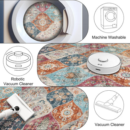 Turkish Blue Rug Non Slip Modern  Living Room Kitchen and Bedroom