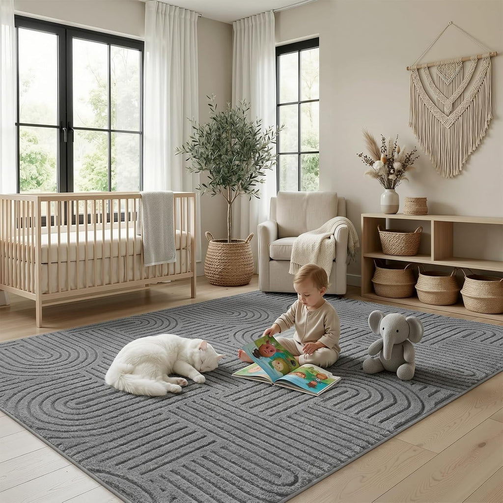 Grey Geometric Washable Rug - Rugsco.ca