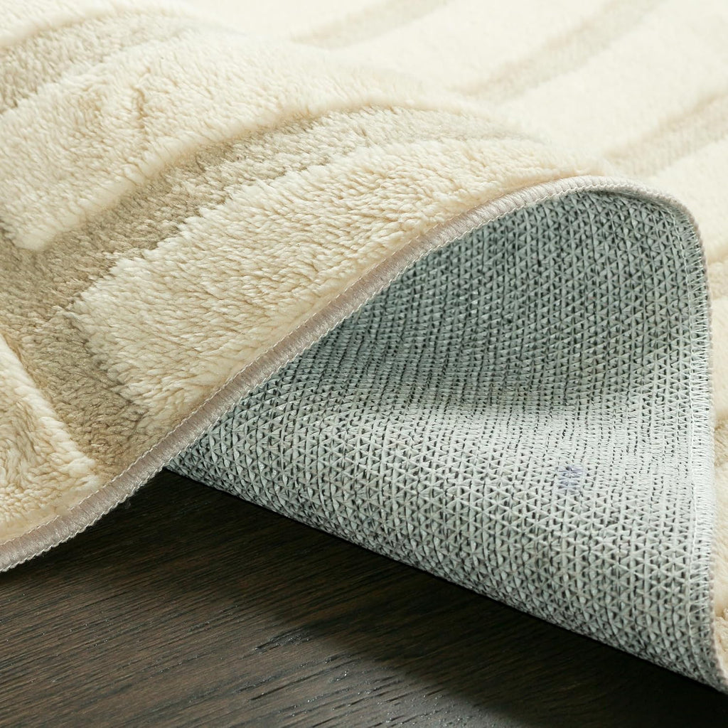 Velvet Cream Beige Circles Washable Rug - Rugsco.ca