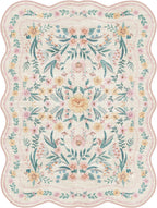 Pink Scalloped Floral Washable Rug - Rugsco.ca