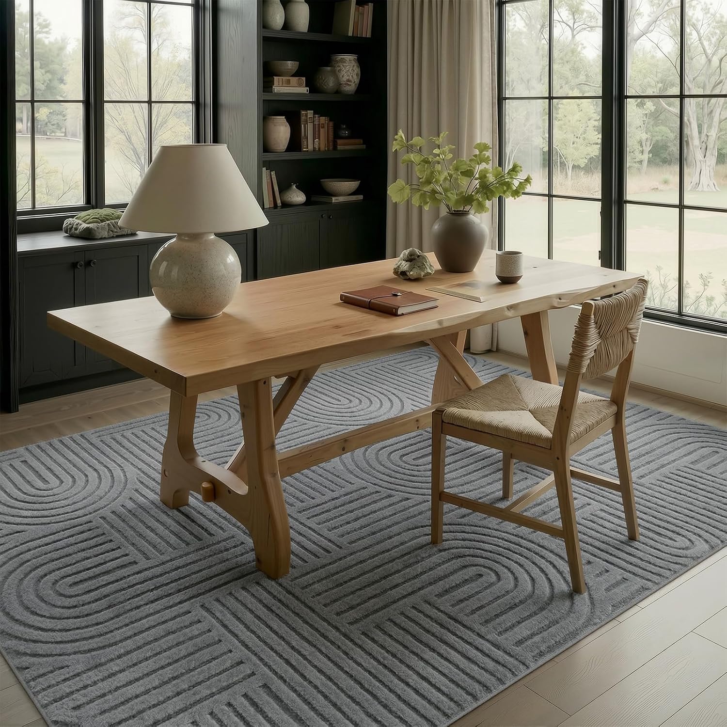 Grey Geometric Washable Rug - Rugsco.ca