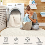 Checkered Cream Boho Round Washable Rug - Rugsco.ca