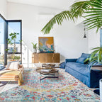 Modern Washable Rug Boho Non-Slip Blue Beige and Multicolor Area Rug