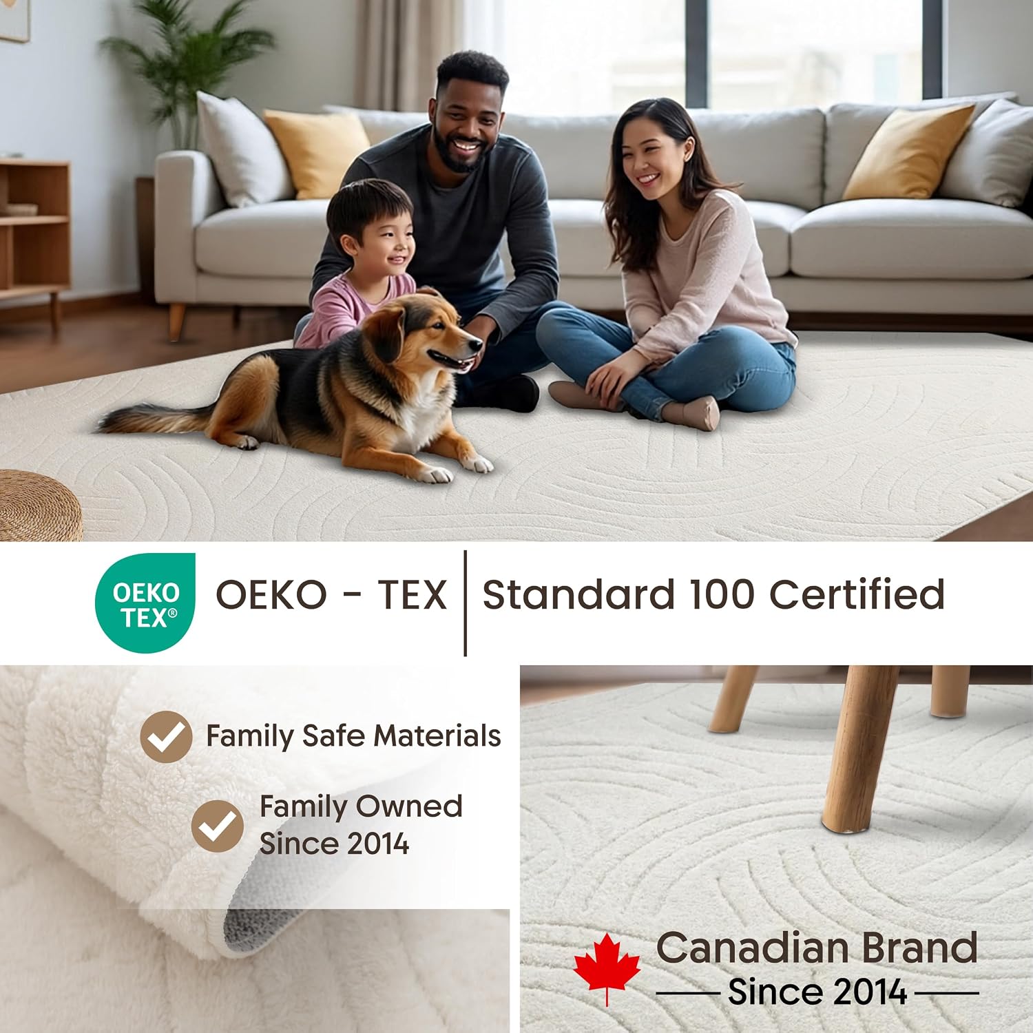 Crescent Cream Washable Rug - Rugsco.ca