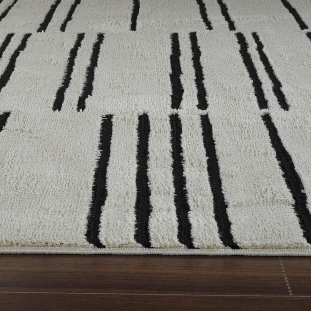 North Collection Boho Rug 4x6 High Quality  Rectilinear White and Black Area Rug